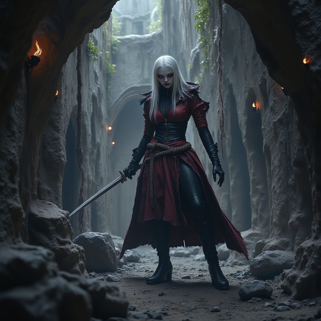 Drow Elf in Forgotten Underground City