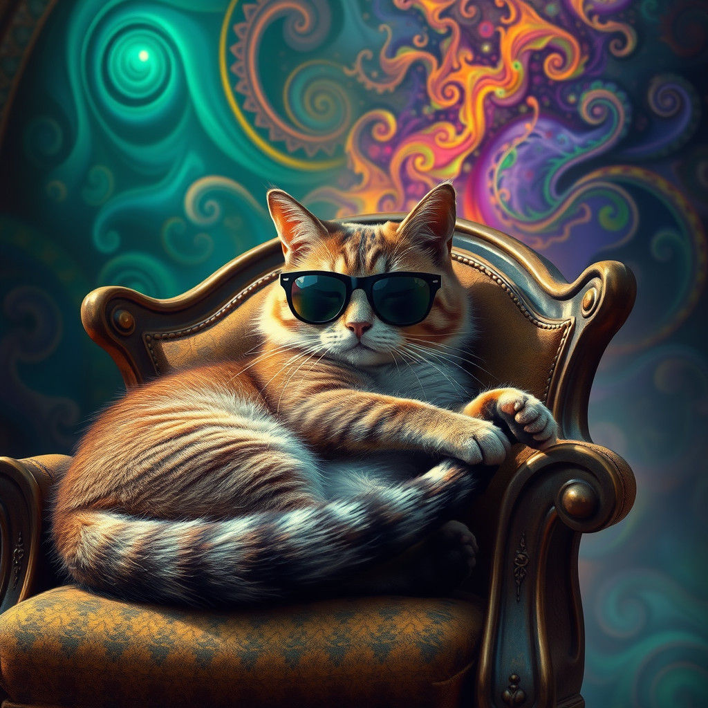 Sunglasses Cat Napping in Dreamlike Unreal Engine Scene