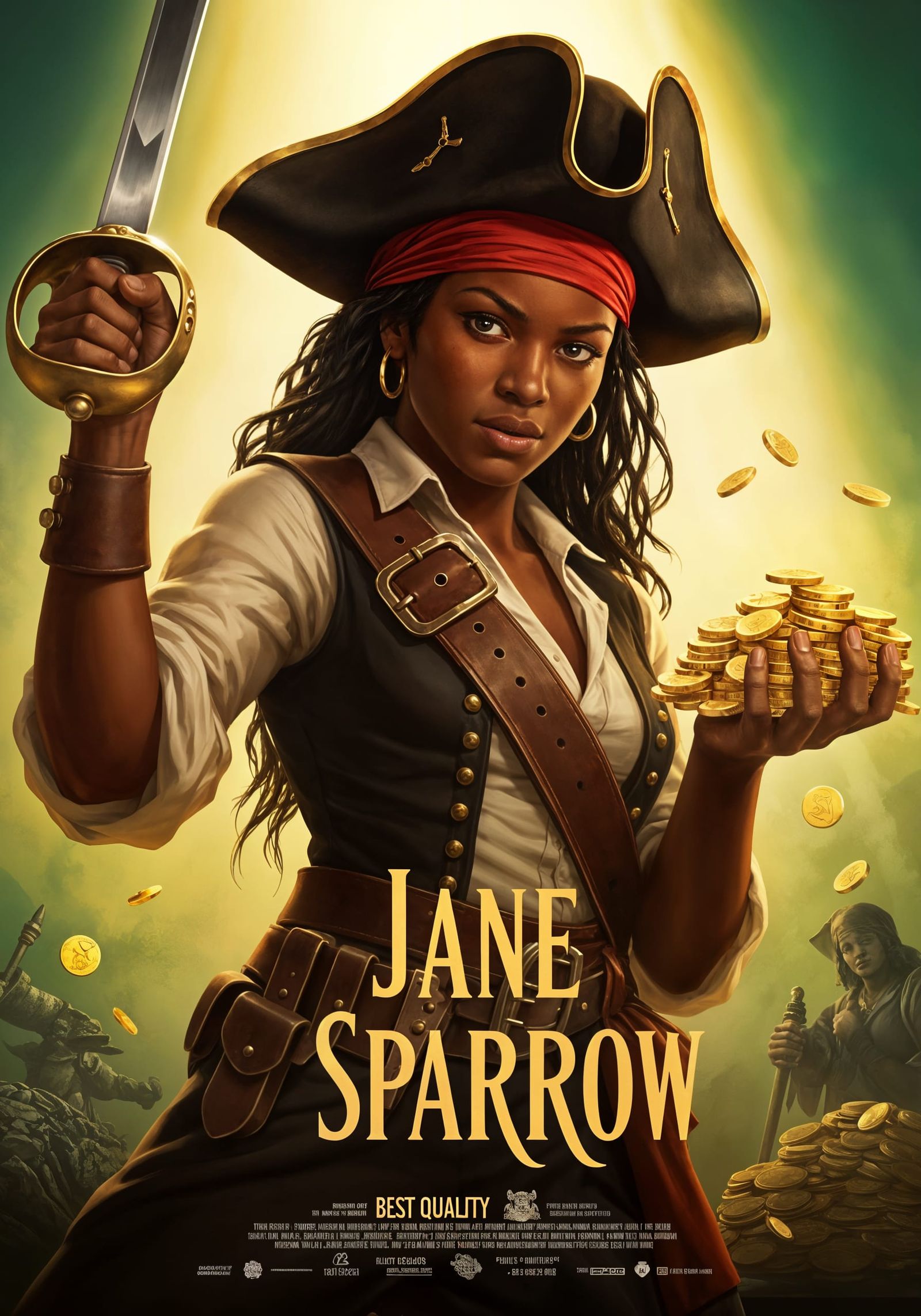 Heart-Faced Pirate Poster with Mayan Gold Coins