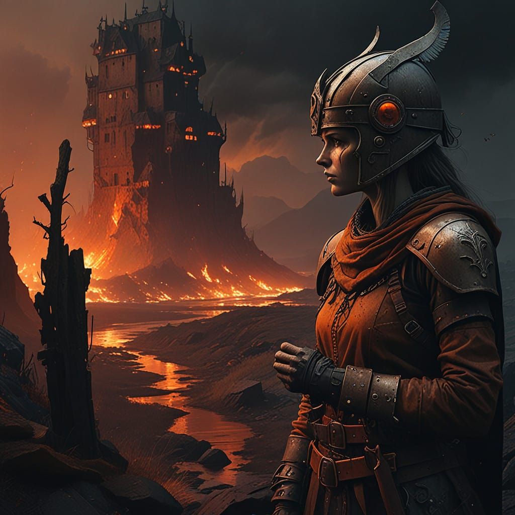 Undead Viking Warrior Basks in Fiery Apocalypse