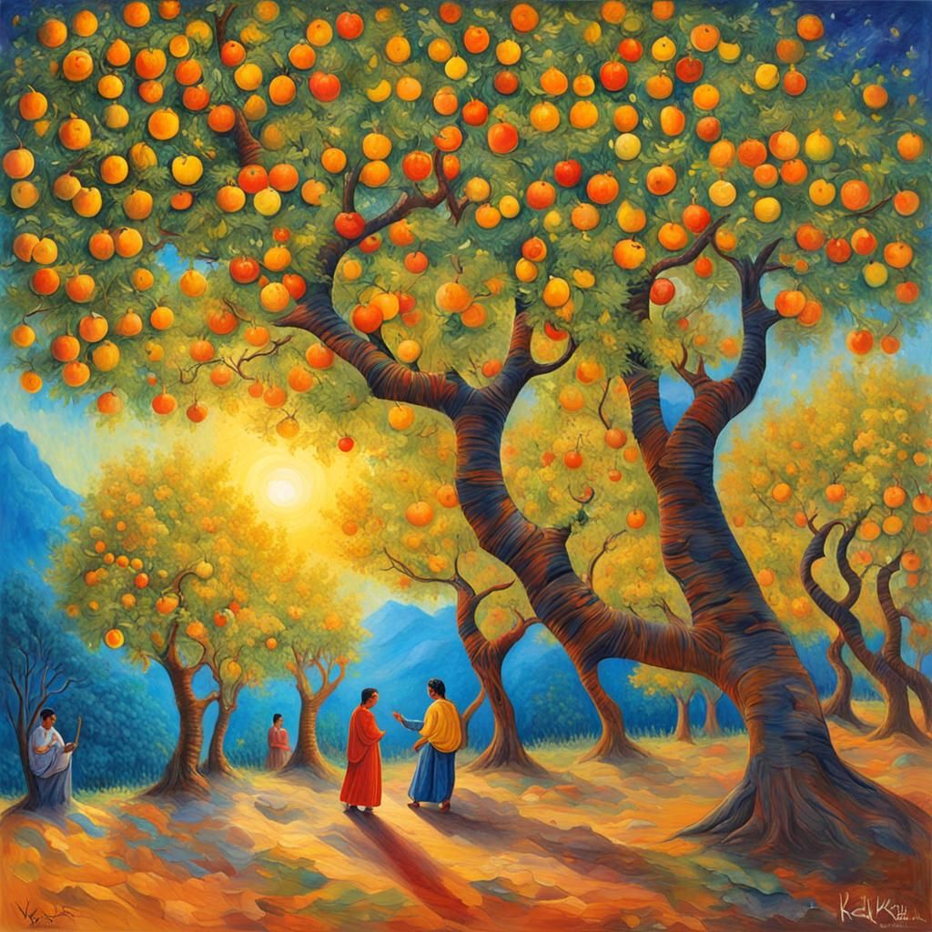 Lush Vrindavan Trees with Sweet Fruits: Gouache Painting