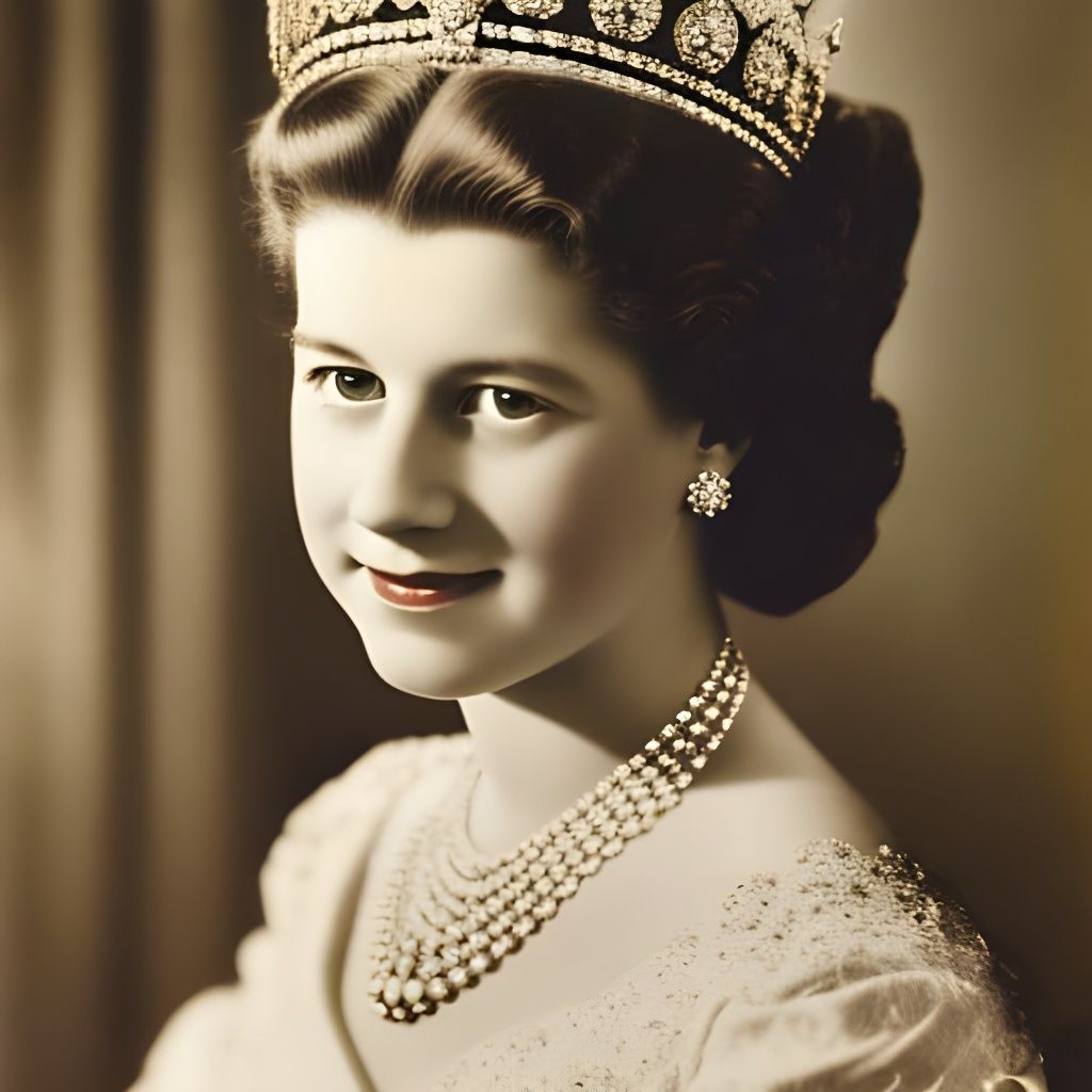 Young Queen Elizabeth II Portrait in Sepia