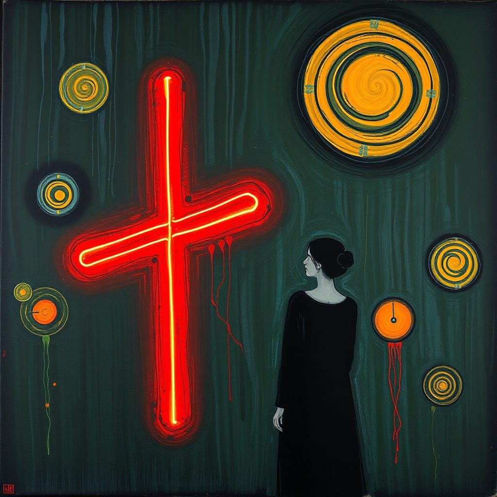 Gothic Geometric Art in Neon Colors