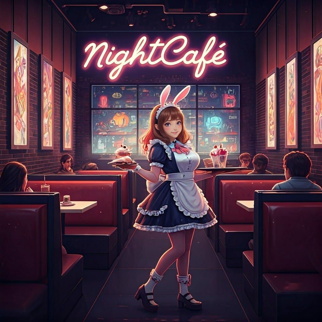 Maid Cafe Scene in NightCafe