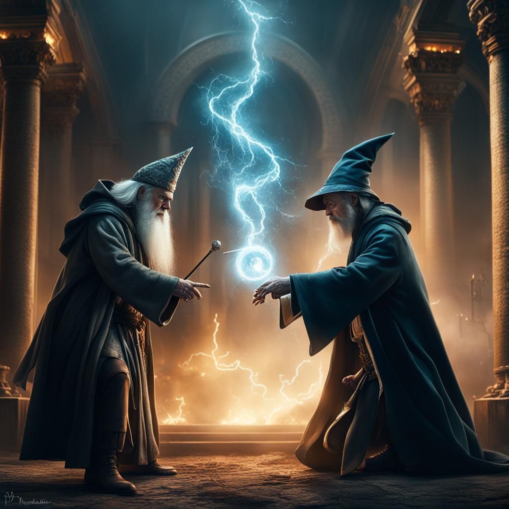 Epic Magic Duel Between Two Powerful Wizards