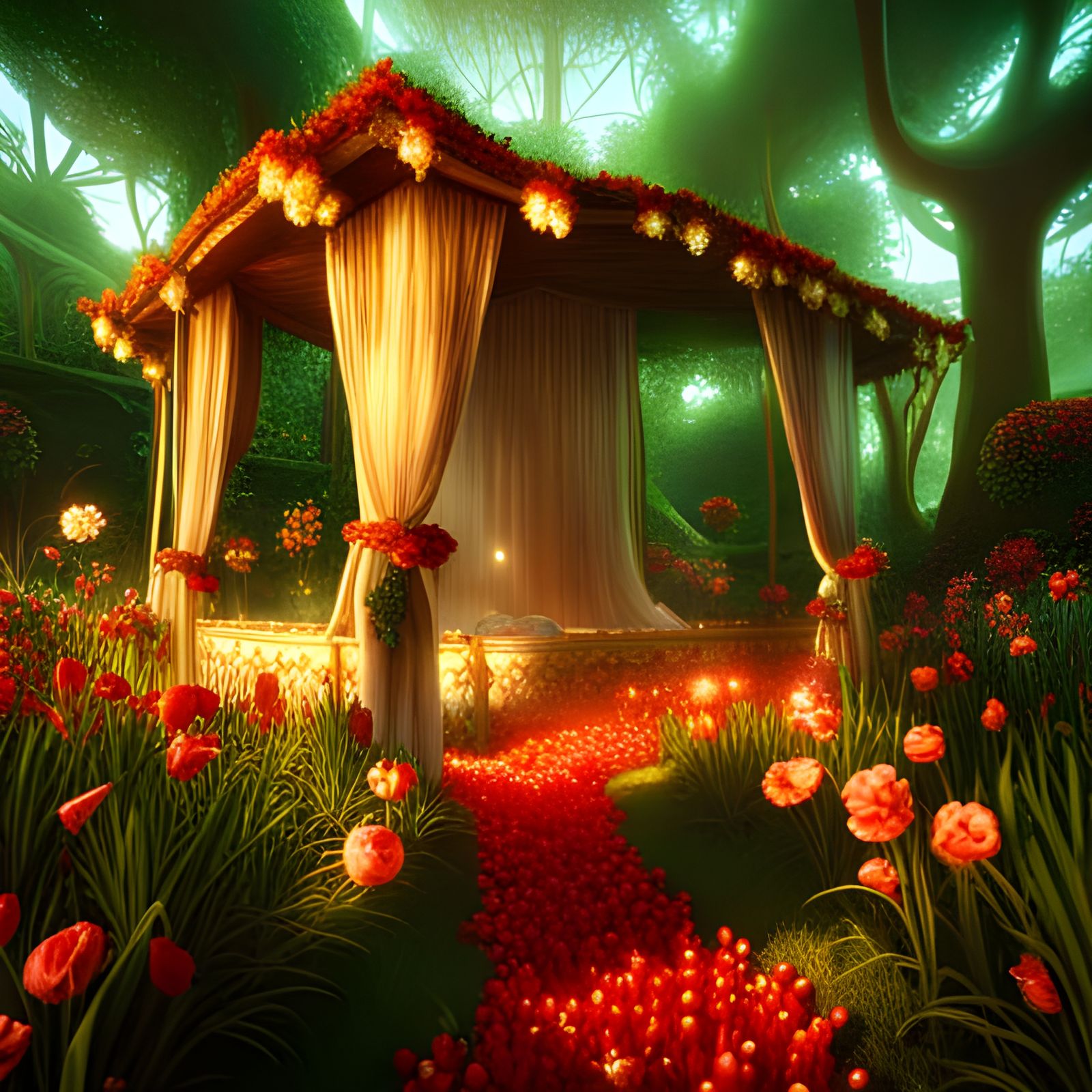 Enchanted Garden with Rope Swing in Dystopian Setting