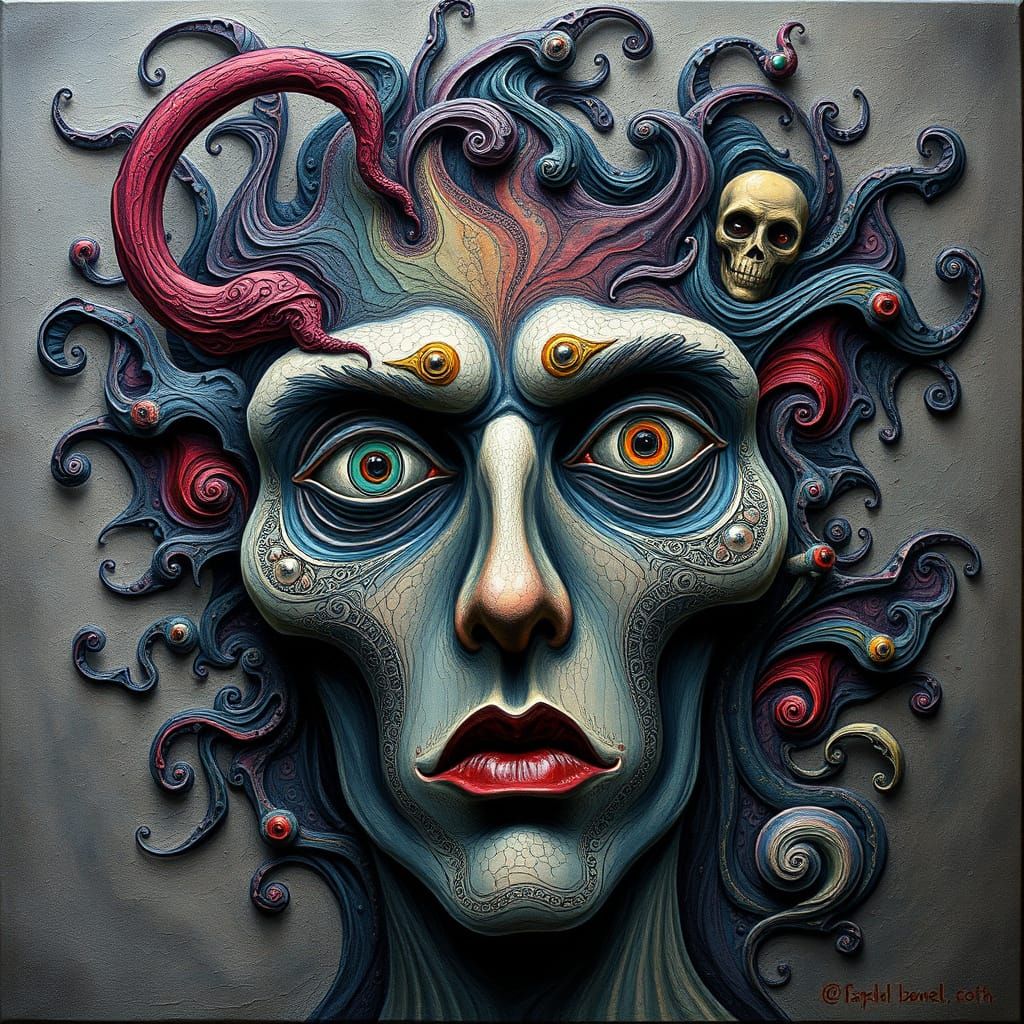 Surreal, Dreamlike Horror Scene in Expressionist Oil Paint