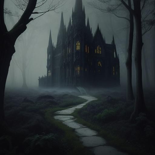 Vampire in Foggy Forest: Gothic Romantic Painting