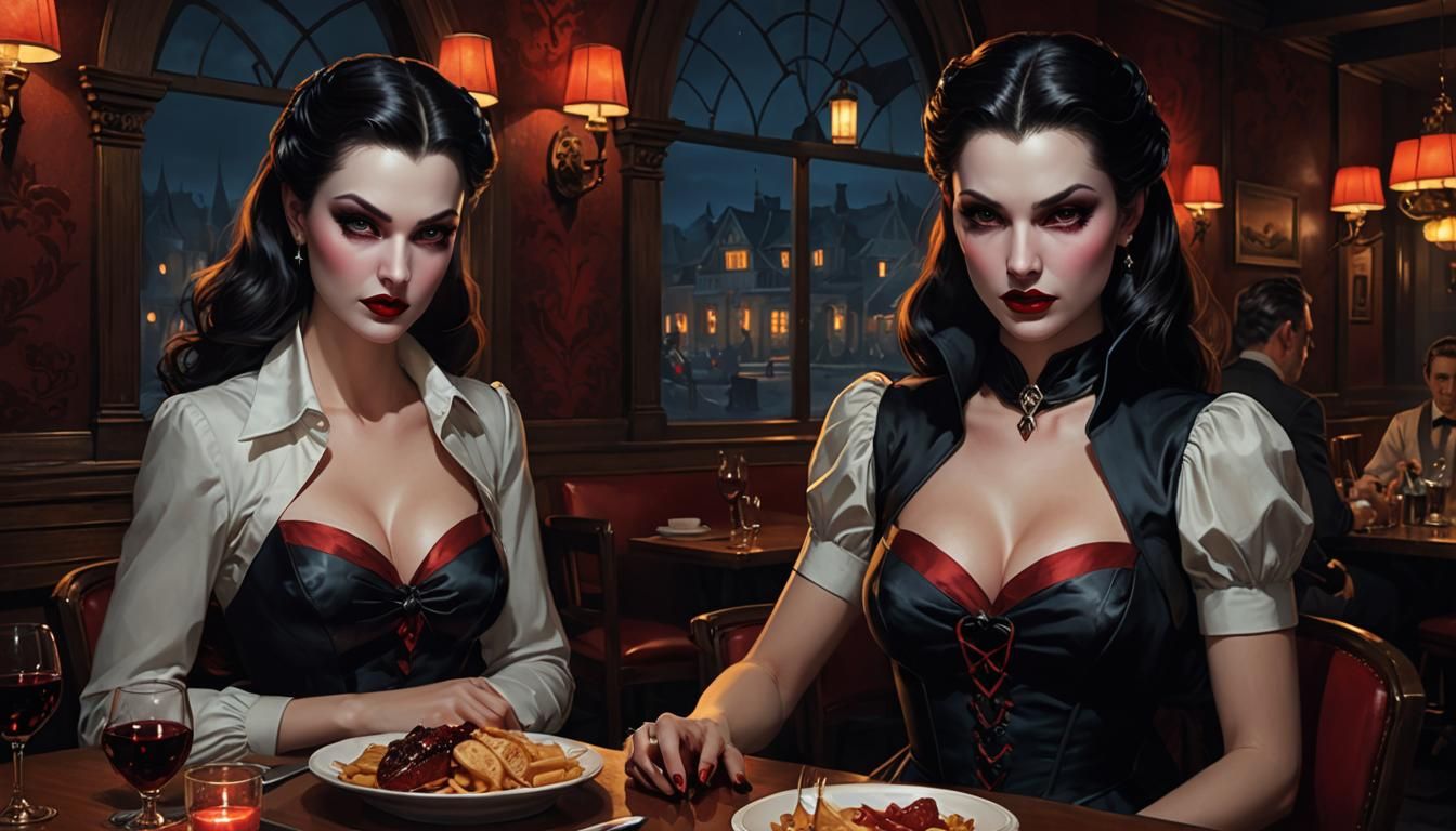 Vampire Restaurant at Night: Hyperrealistic Photorealistic A...