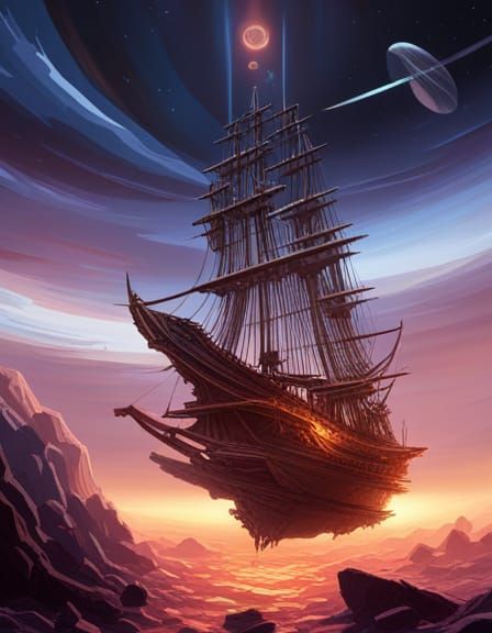 16k resolution, a swashbuckling space pirate engaged in a thrilling interstellar duel, pirate ship navigating asteroid f...