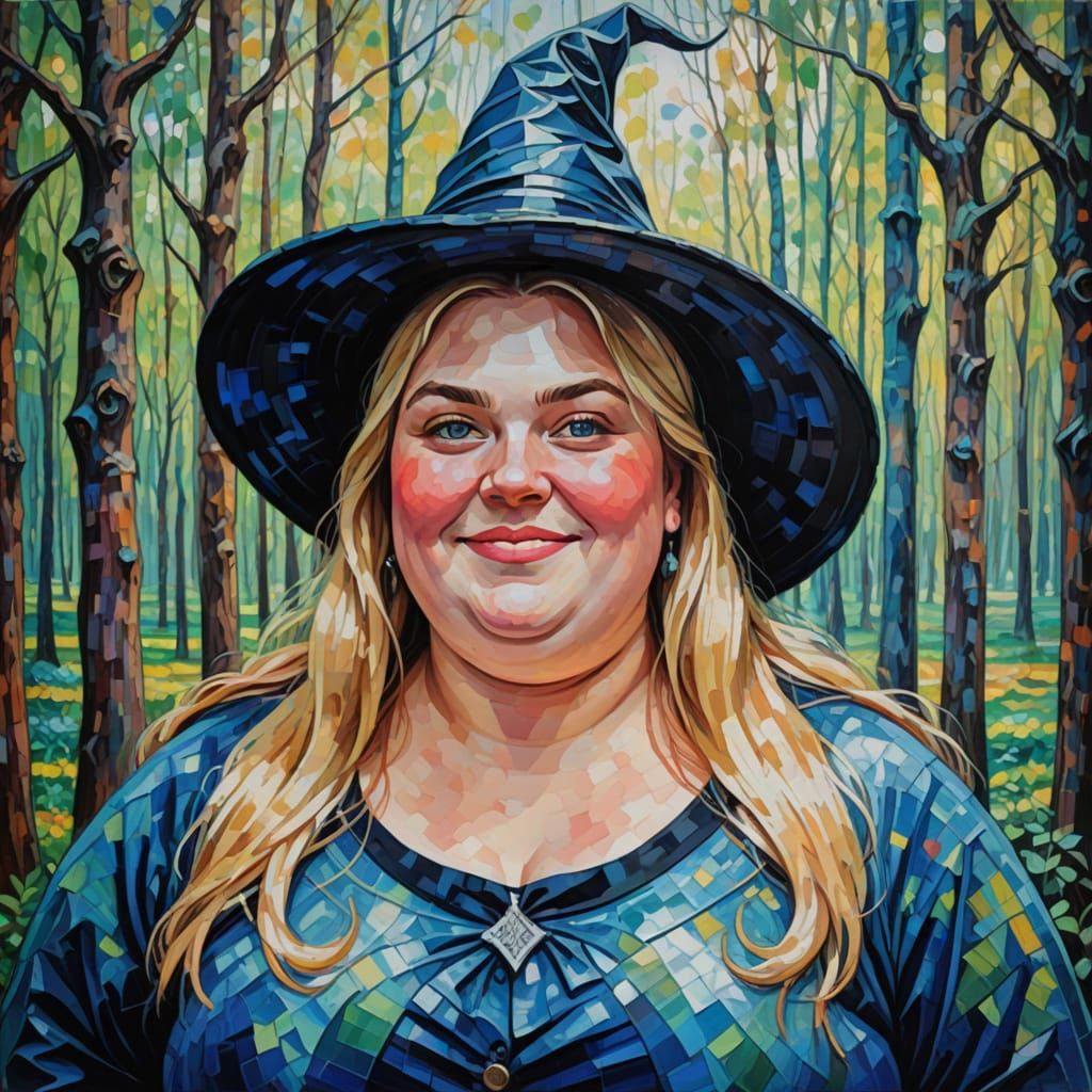 Friendly Forest Witch in Neo-Impressionist Style