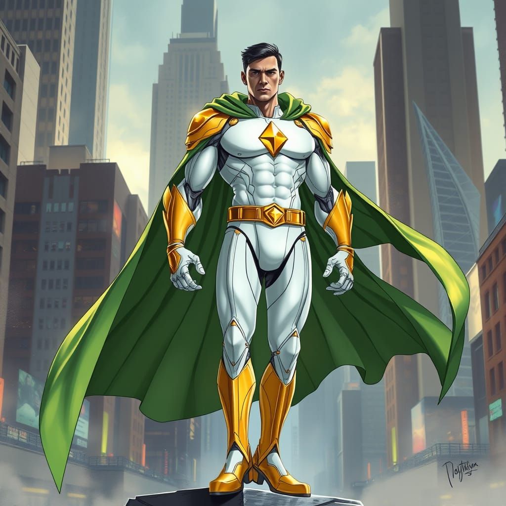 Cyborg Indian Hero Soars Through Futuristic Cityscape