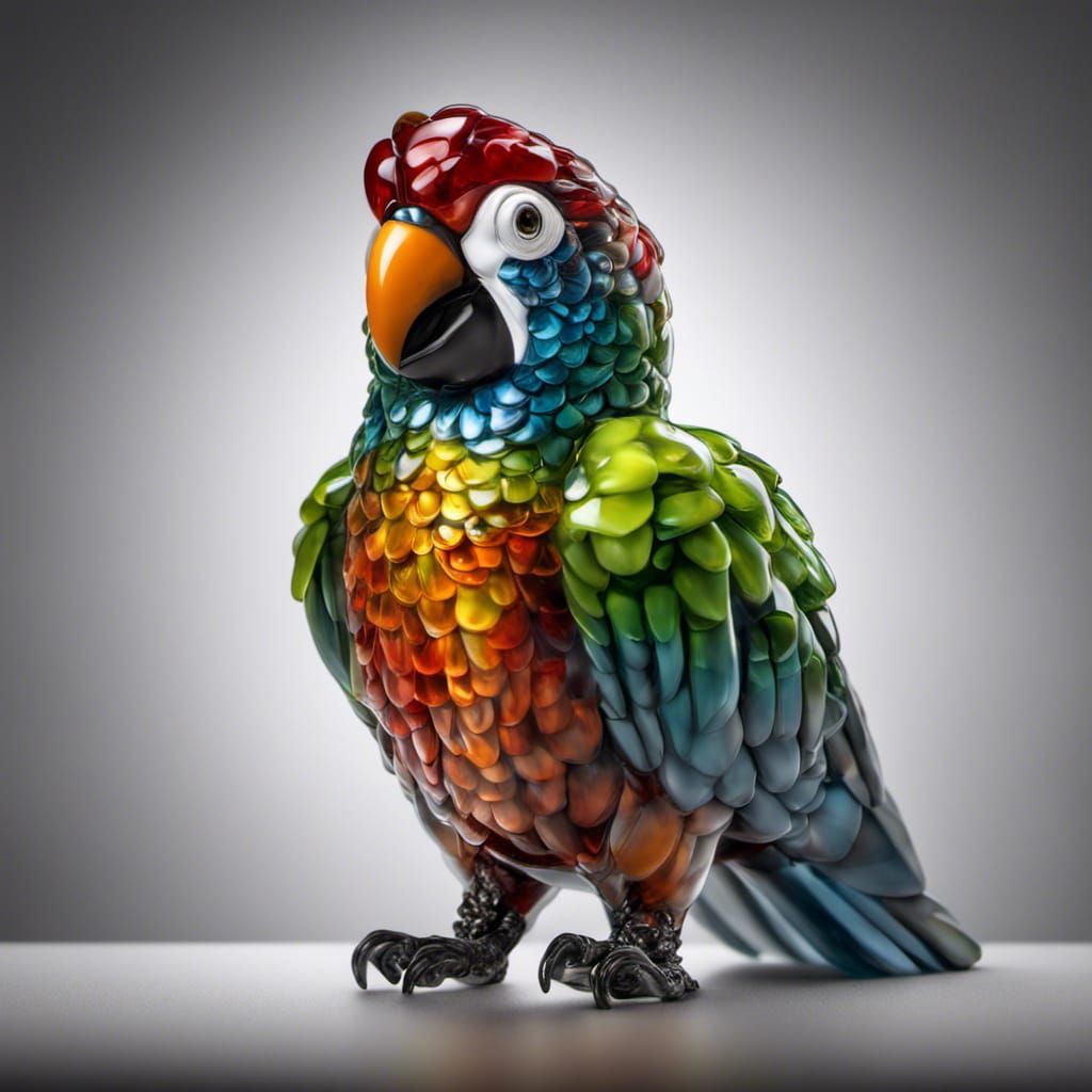 Hyperrealistic Blown Glass Parrot in HDR