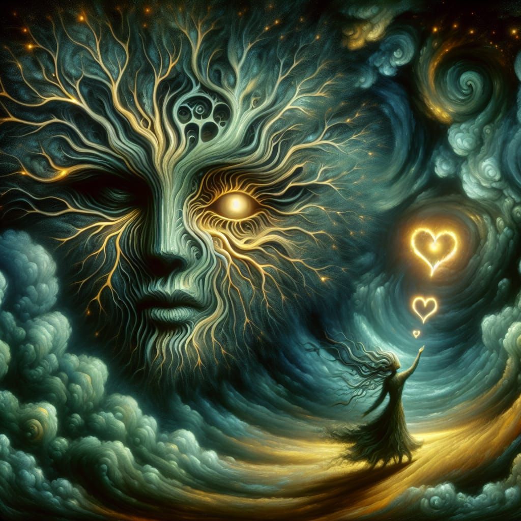 Surrealist Landscape with Mysterious Tree and Figure