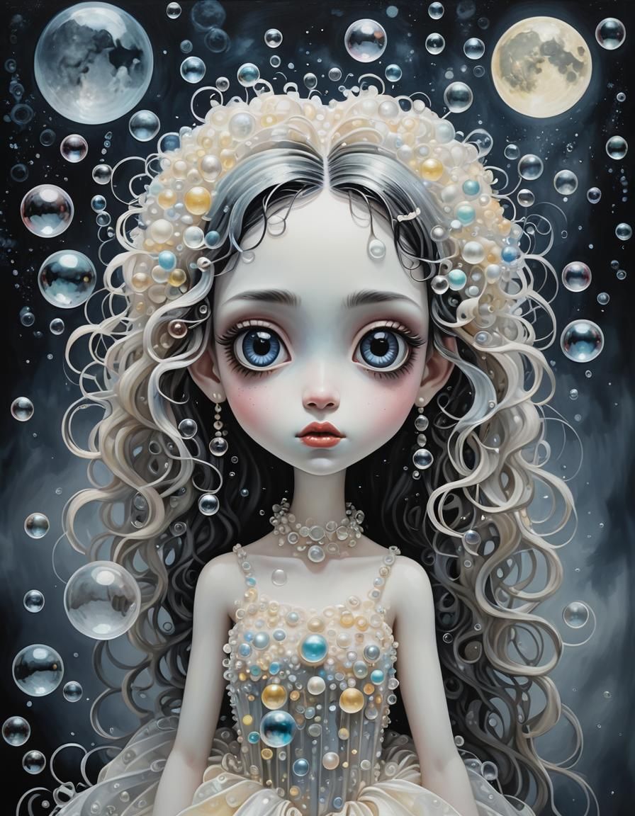 Abstract Soap Bubble Girl in Cubist Style