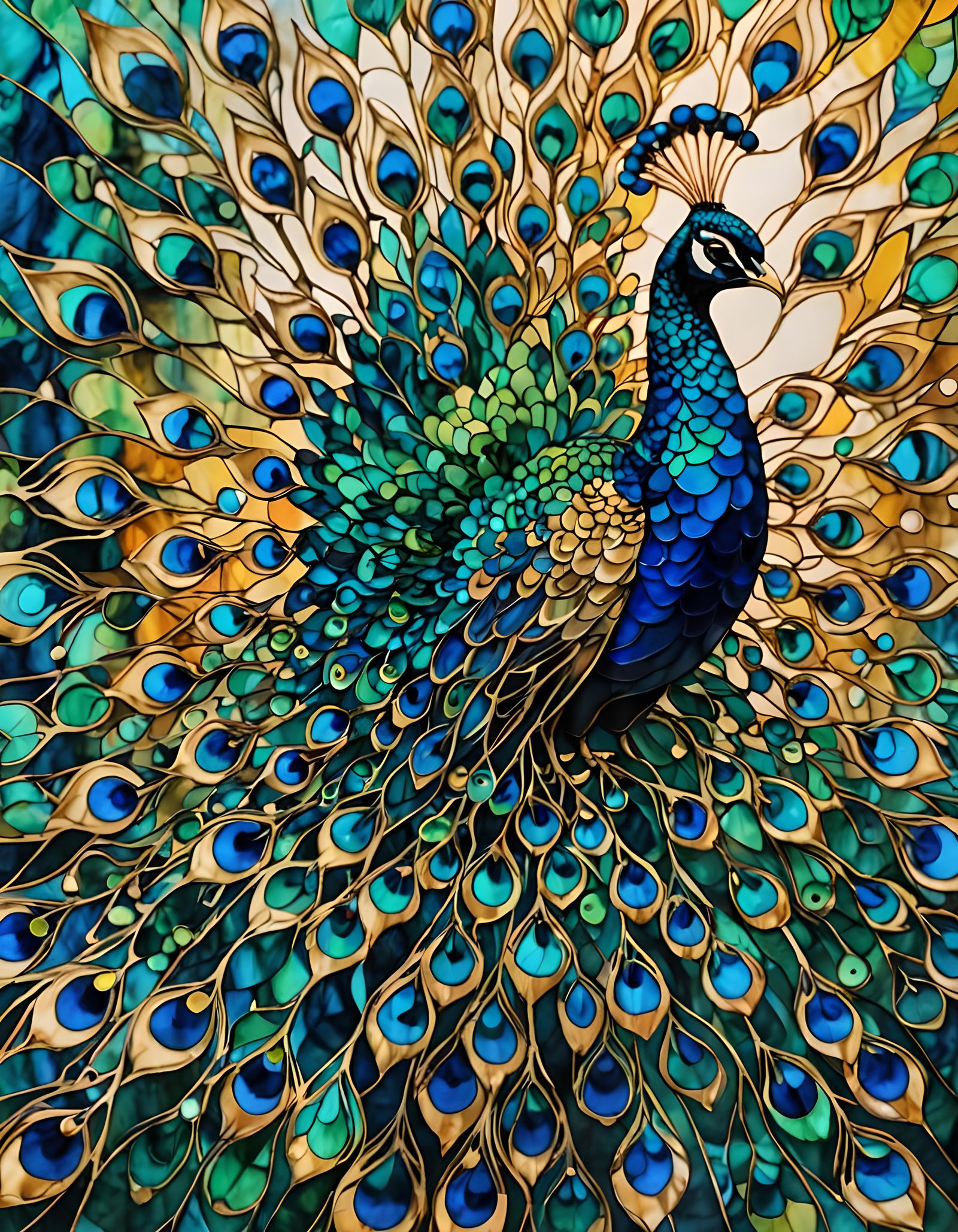 Stained Glass Peacock with Alcohol Ink Art