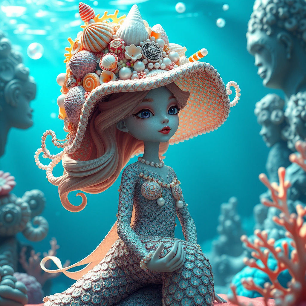 Mermaid with Seashell Hat in Volumetric Lighting