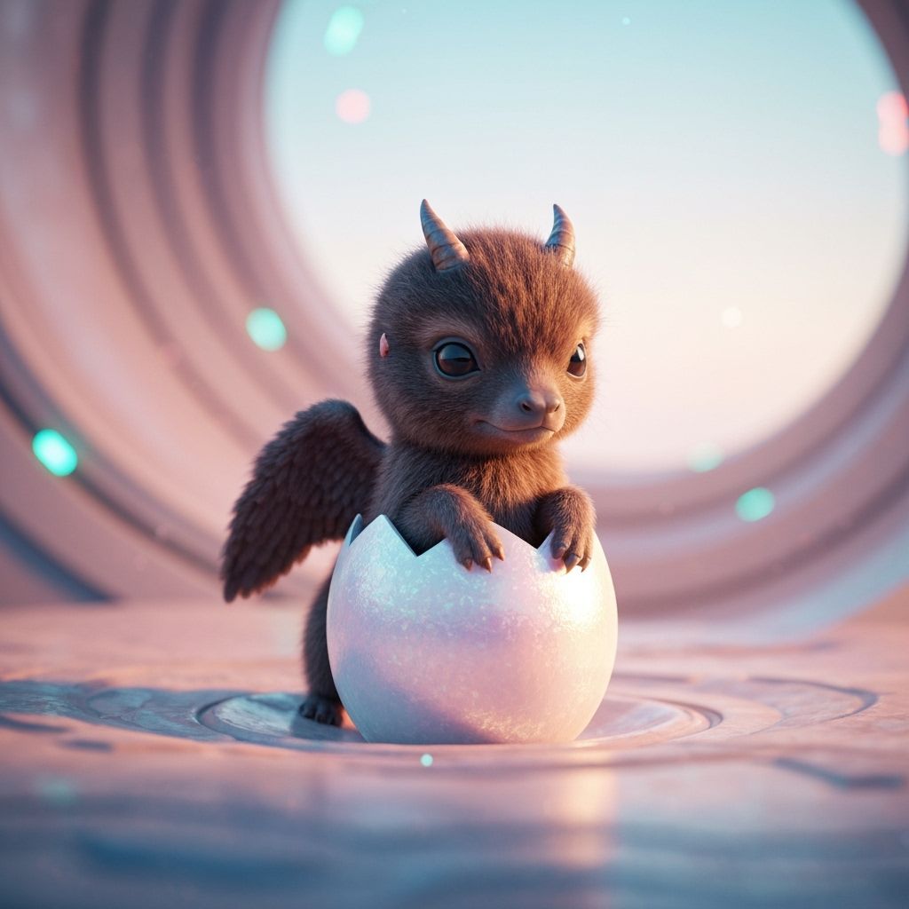 Fluffy Hippogriff Hatching in Whimsical Style