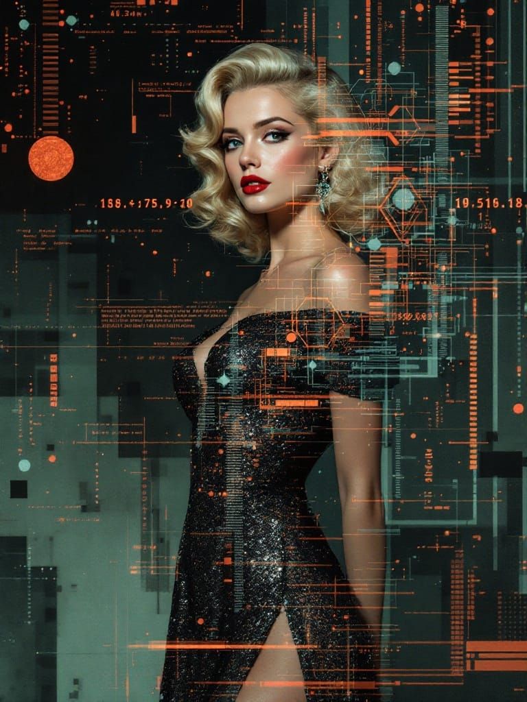 Glitch Art Pin-Up with Fractal Overlay