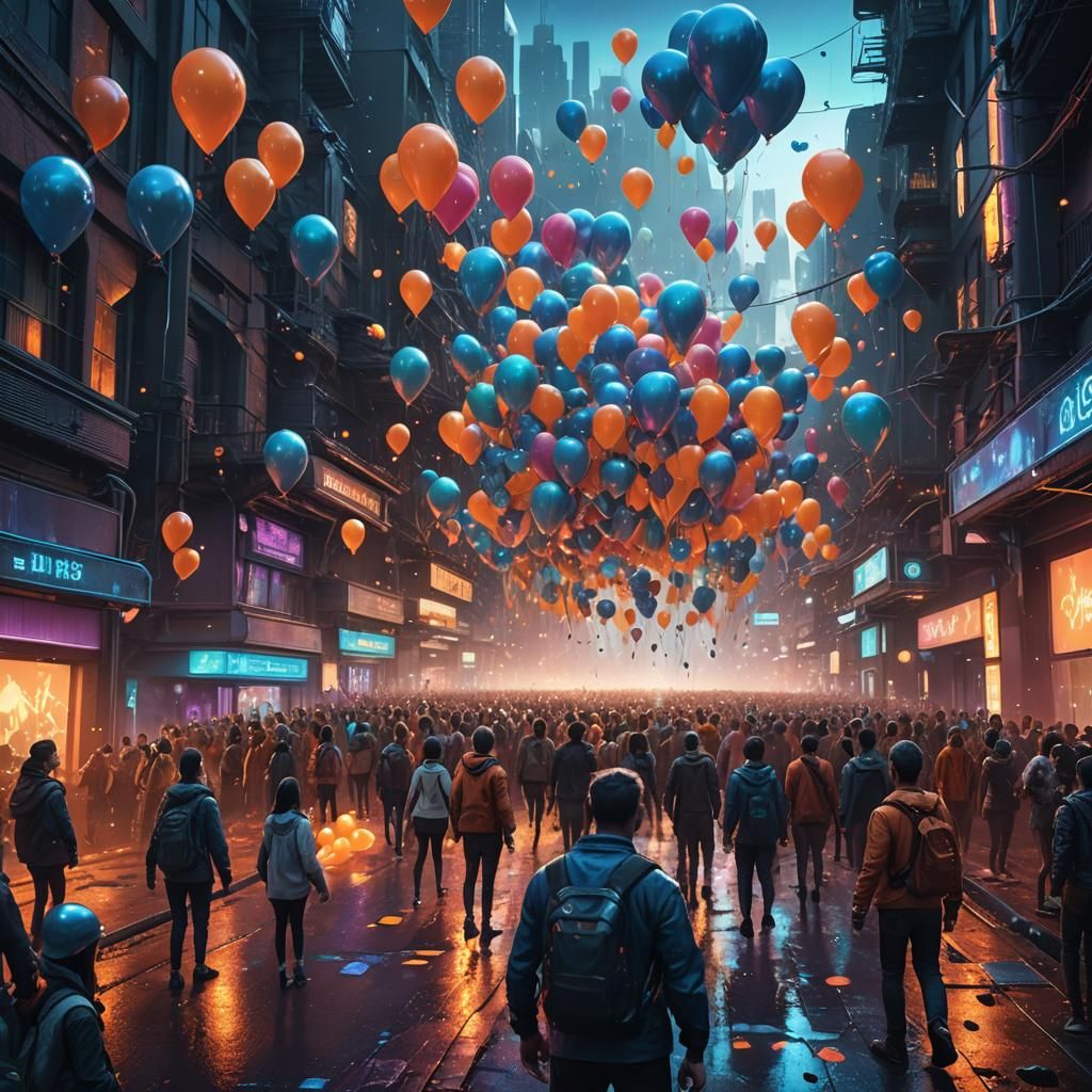 Joyful Alien Celebration in a Futuristic City