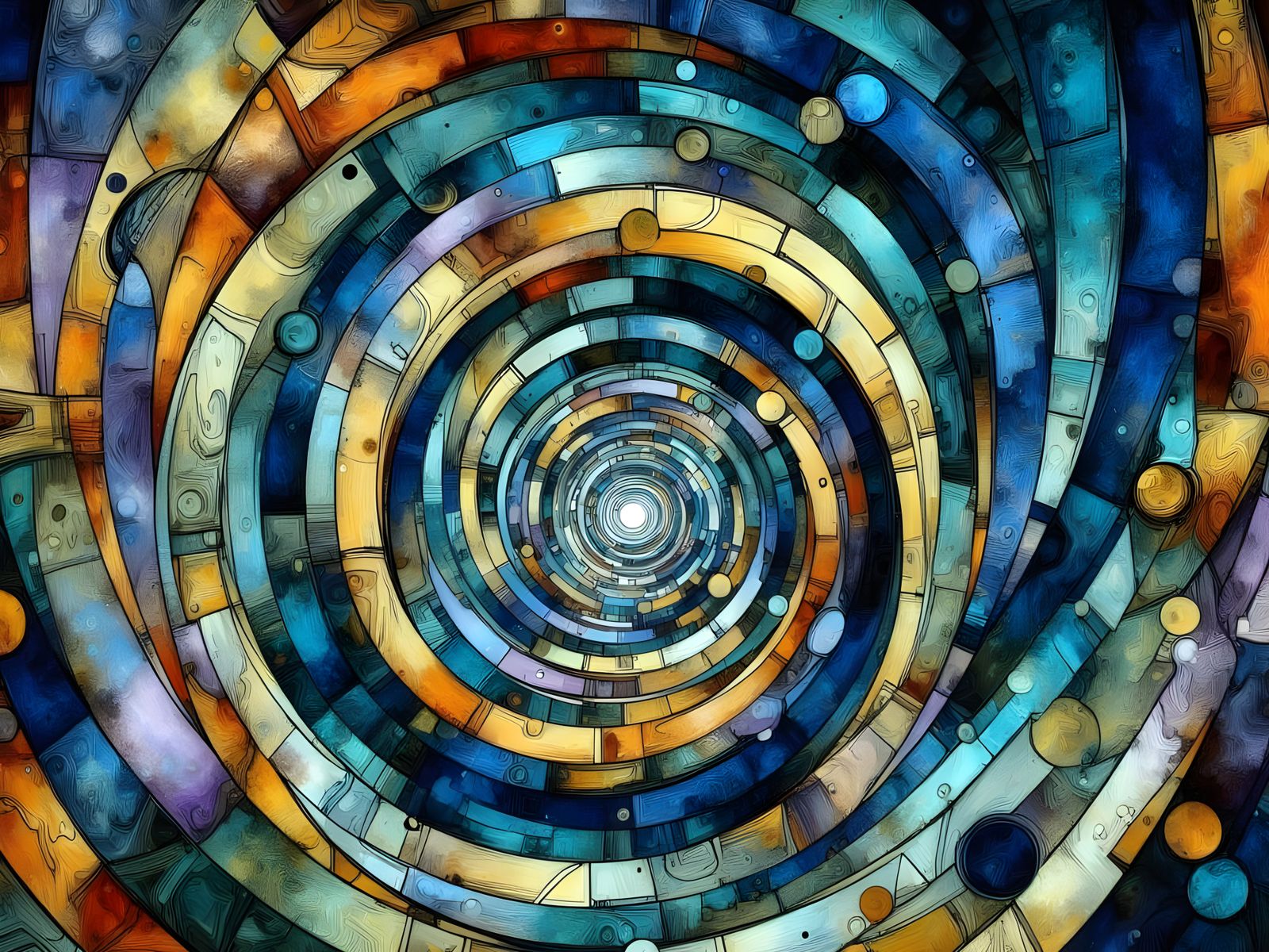 Abstract Stained Glass Spiral in Cool Hues