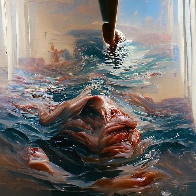 Drowning Person in Oil Painting Style