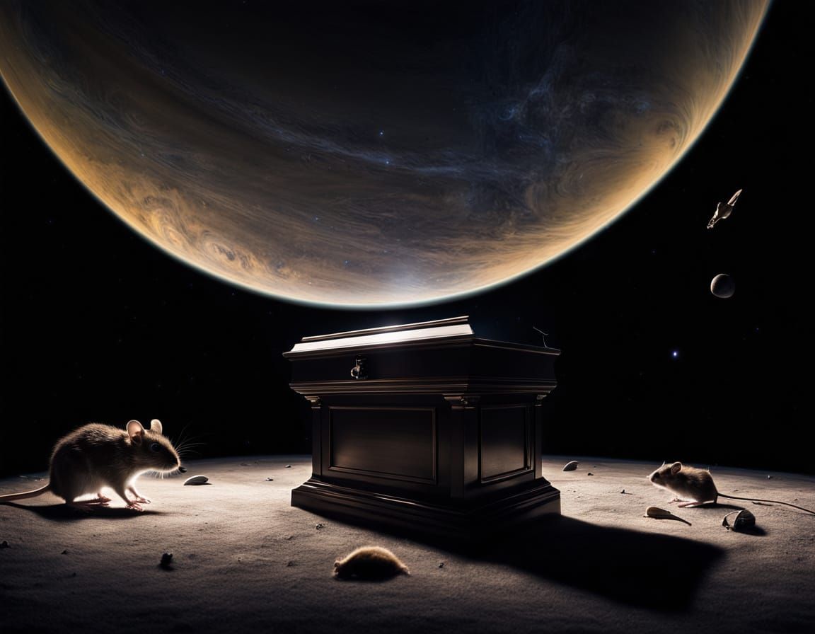 Mice in Orbit Mourning a Space-Faring Companion