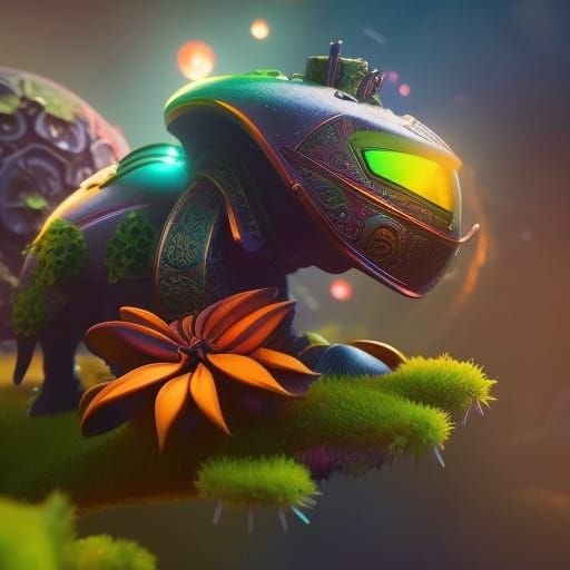 Happy Alien on Mushroom: Detailed 3D Digital Art