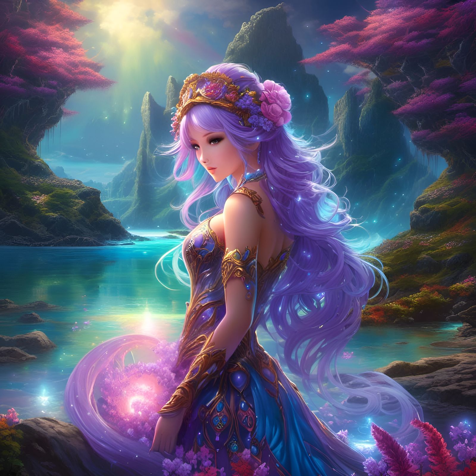 Glowing Nebula Flower Cove in Fantasy Landscape