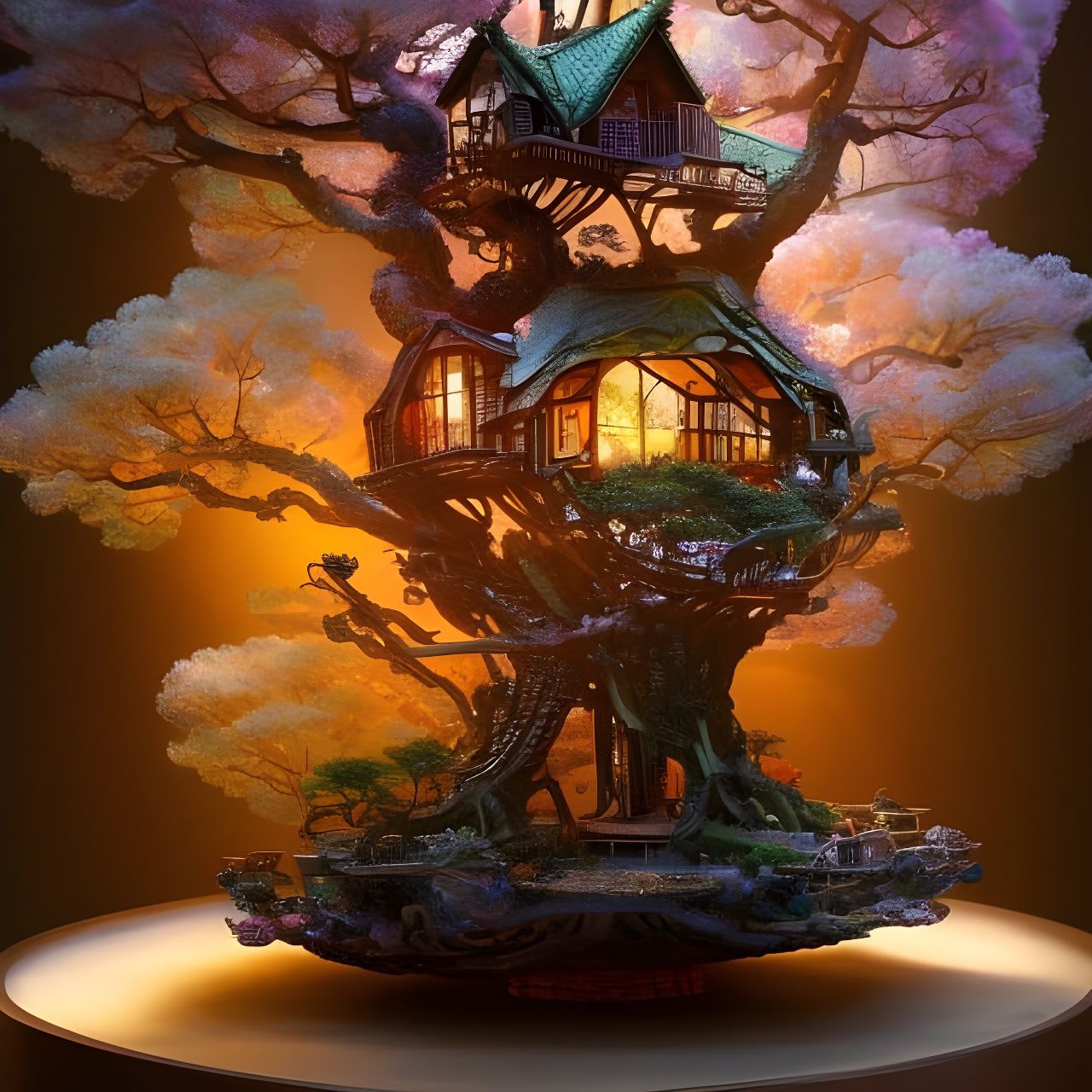 Crystal Clockpunk Bonsai Treehouse Village