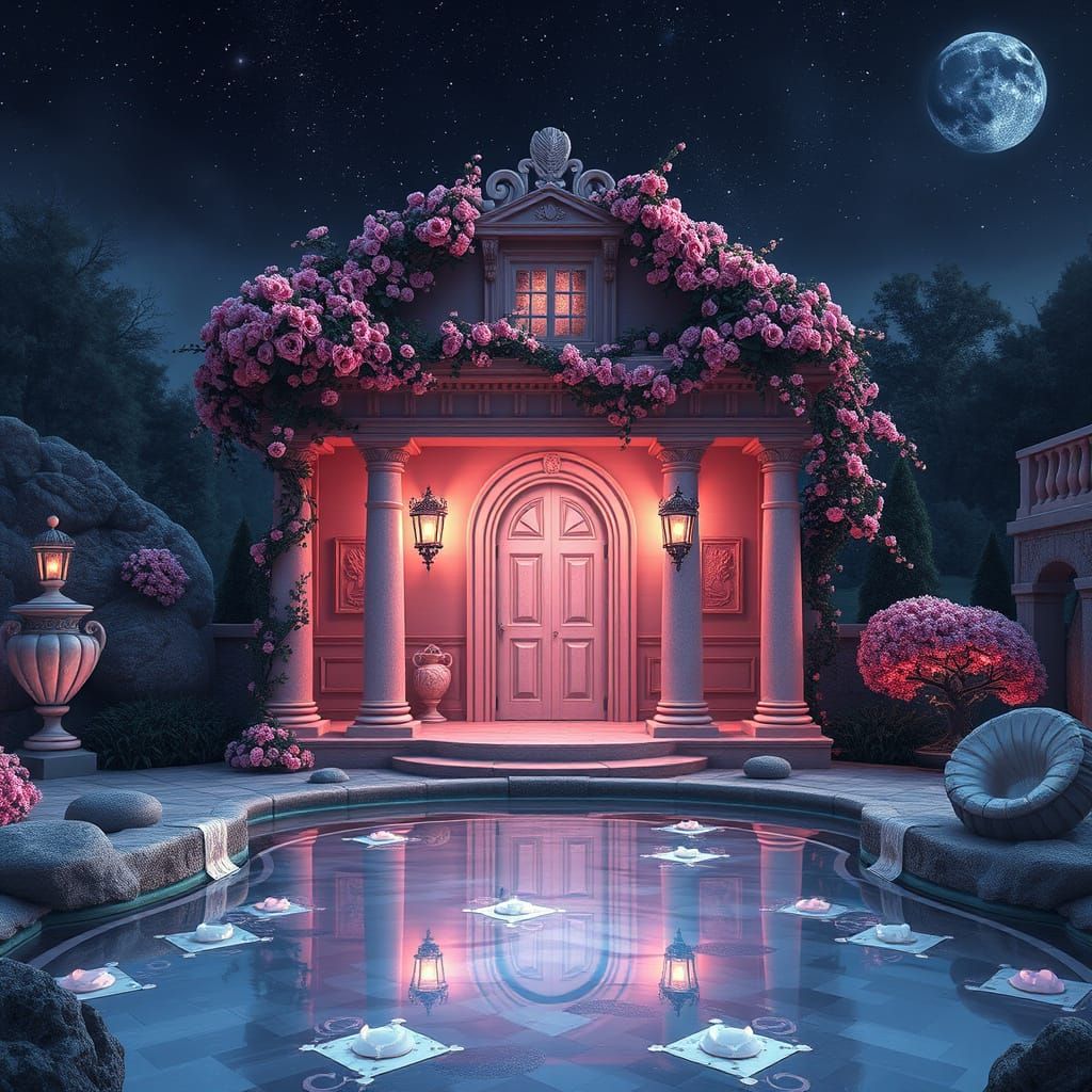 Greco-Roman Villa in Dark Fantasy Landscape