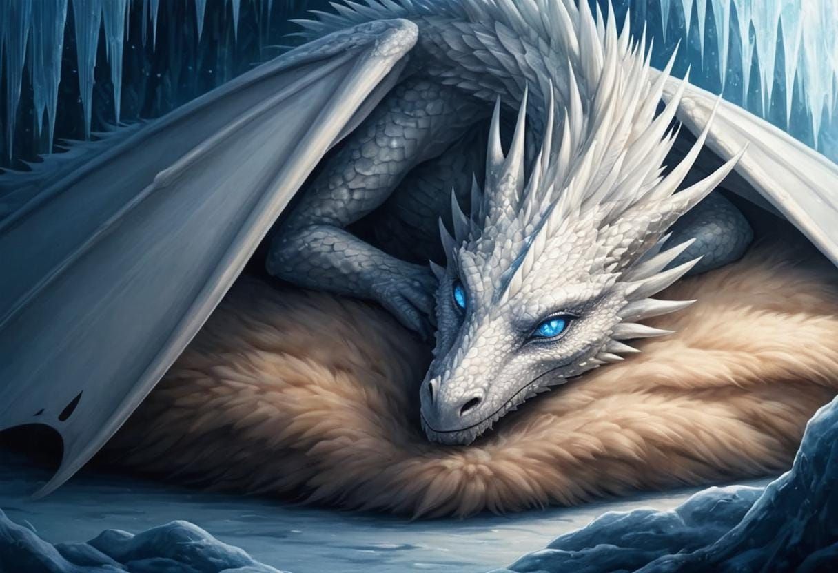 Majestic Ice Dragon Queen Radiates Starlit Essence