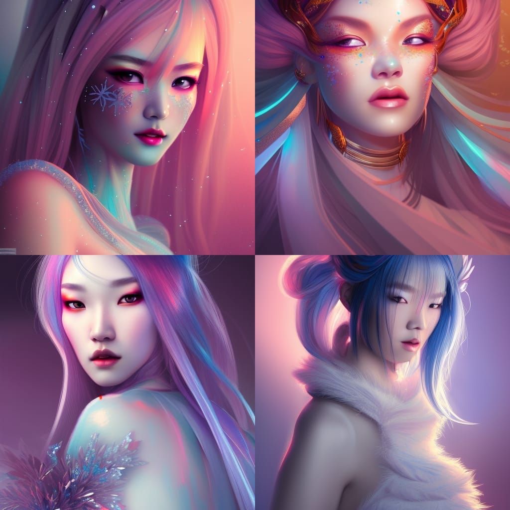 Icy Asian Queen Portrait in Hyperdetailed Style