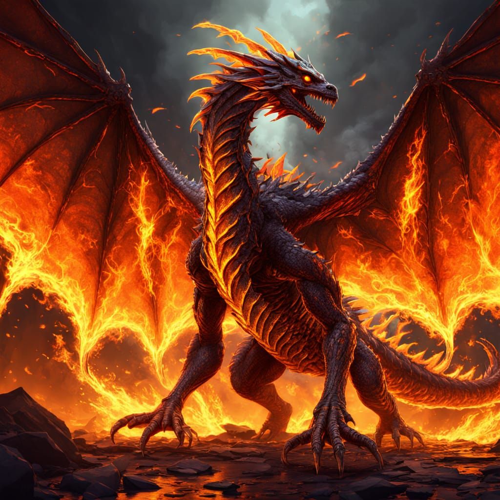 Surreal Dragon of Pure Flame in Dramatic, Dynamic Art