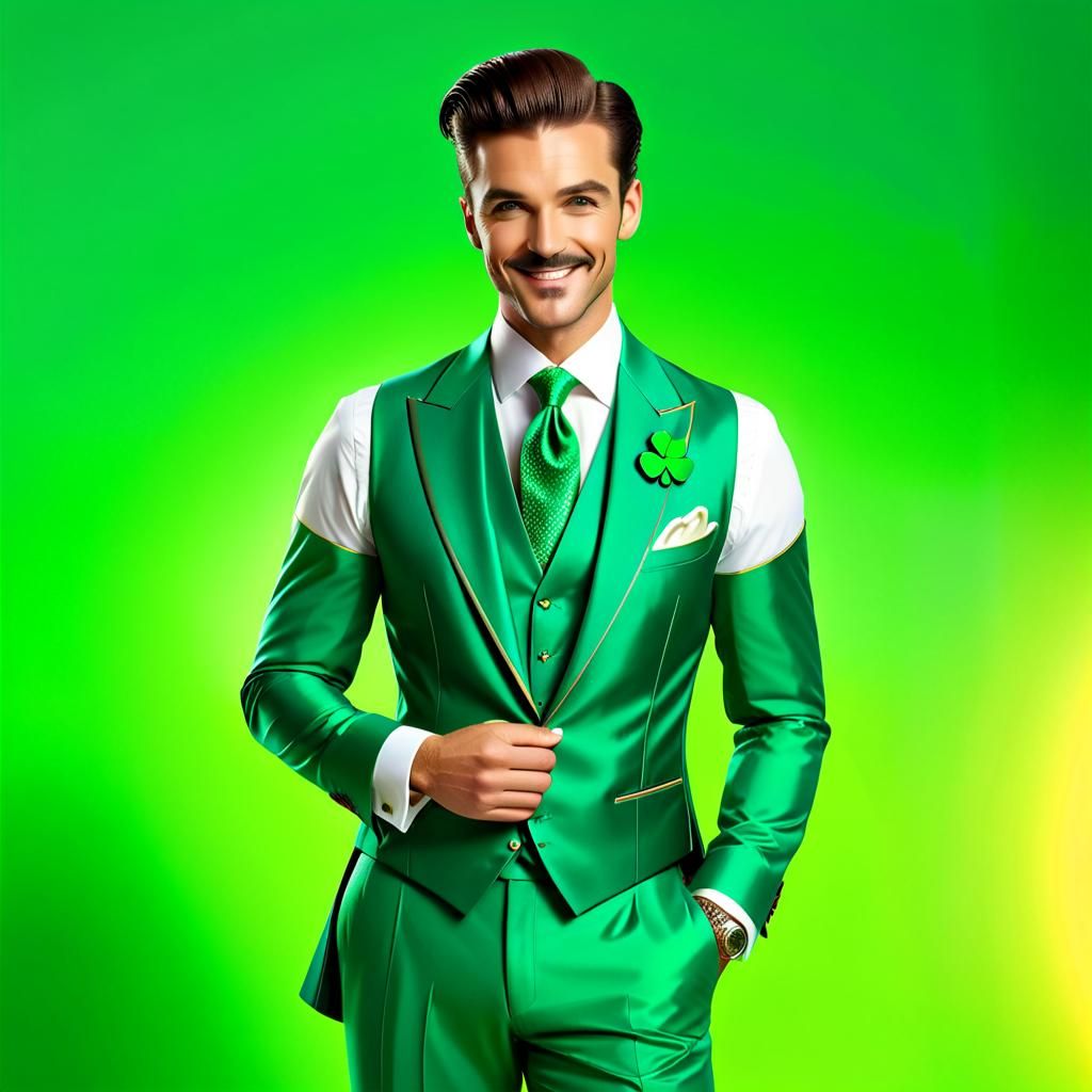 Stylish Gentleman in Whimsical Suit with Clover Pin