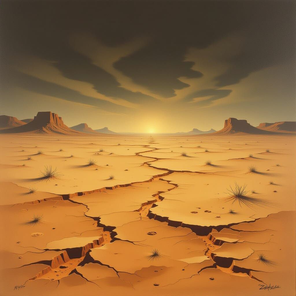 Surreal Orange Desert with Creepy Animal Tracks