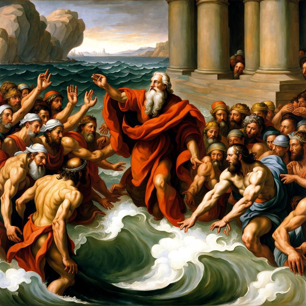 Moses Parting Red Sea in Oil Painting Style