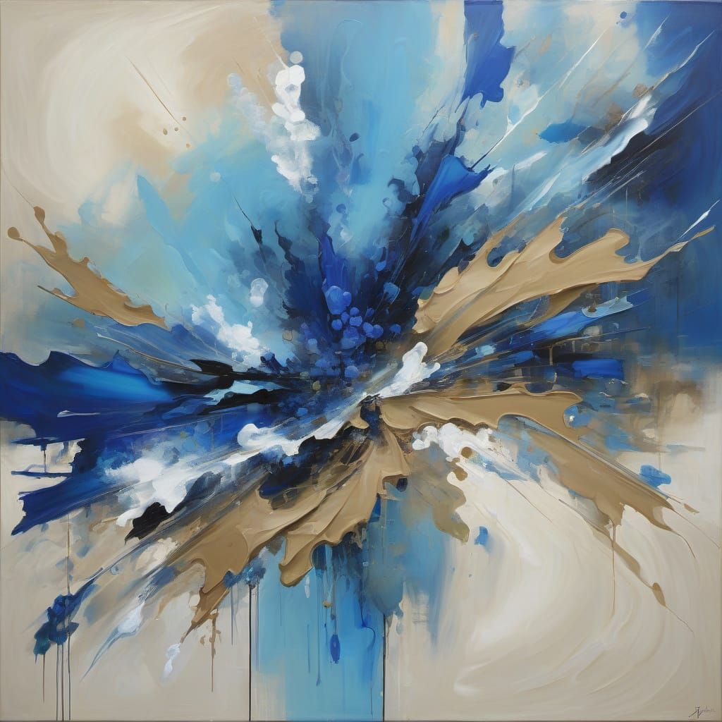 Generous Khaki Bright Sapphire Abstract Surrealism