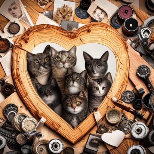 Heart-Shaped Cat Collage from Magazine Clippings