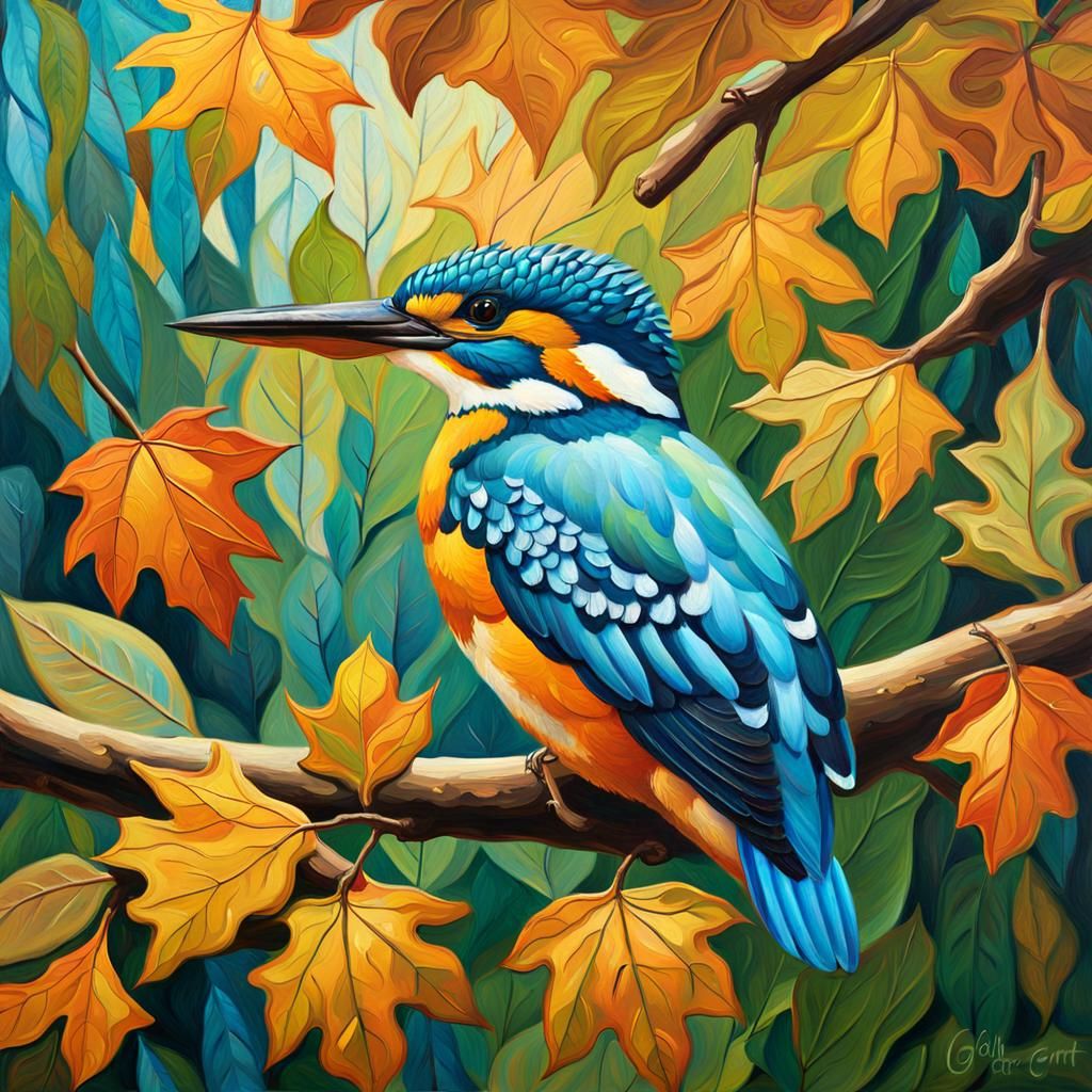 Kingfisher in Autumn Light: Fauvist Oil Painting