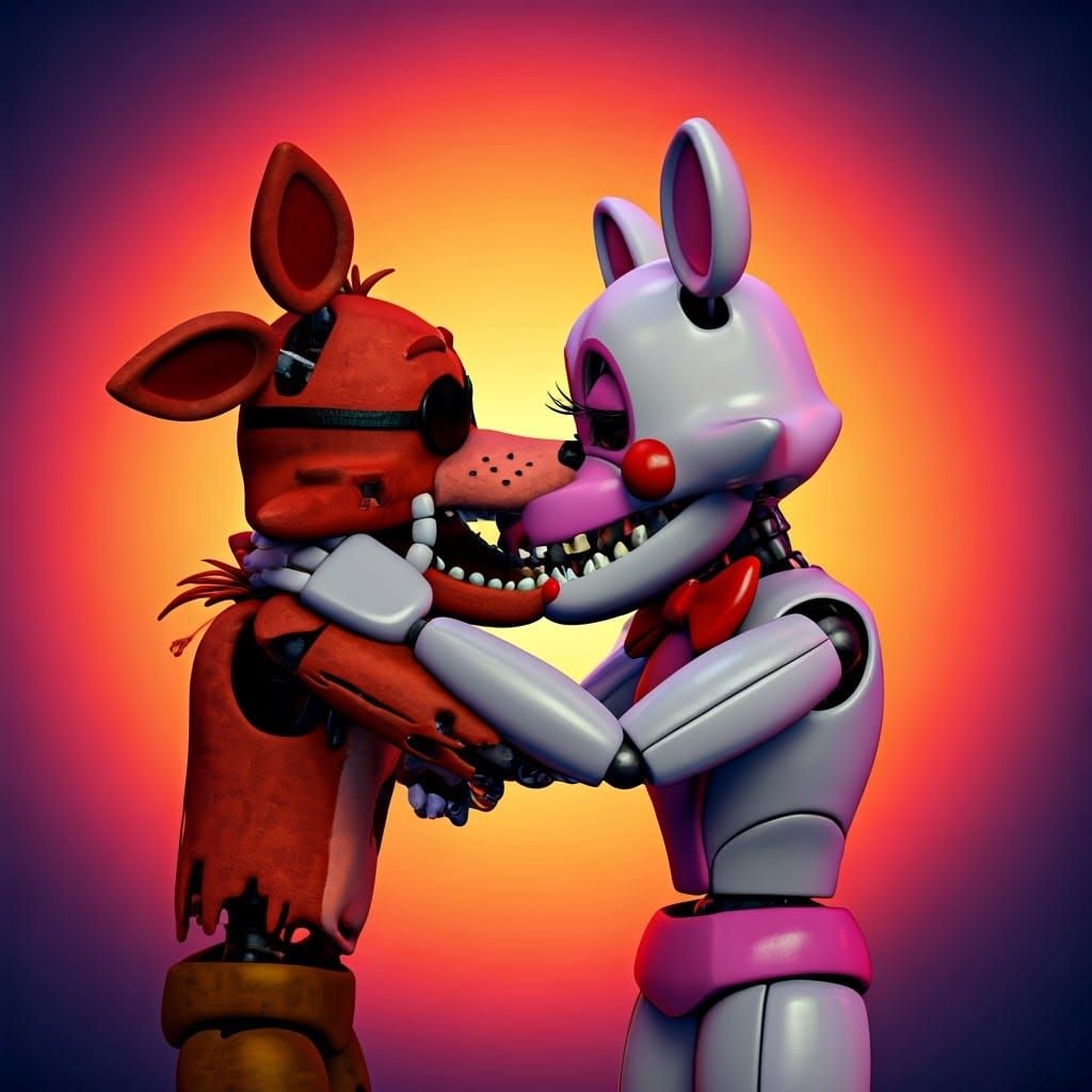 Whimsical FNAF Characters Share a Tender Kiss in a Vibrant, ...