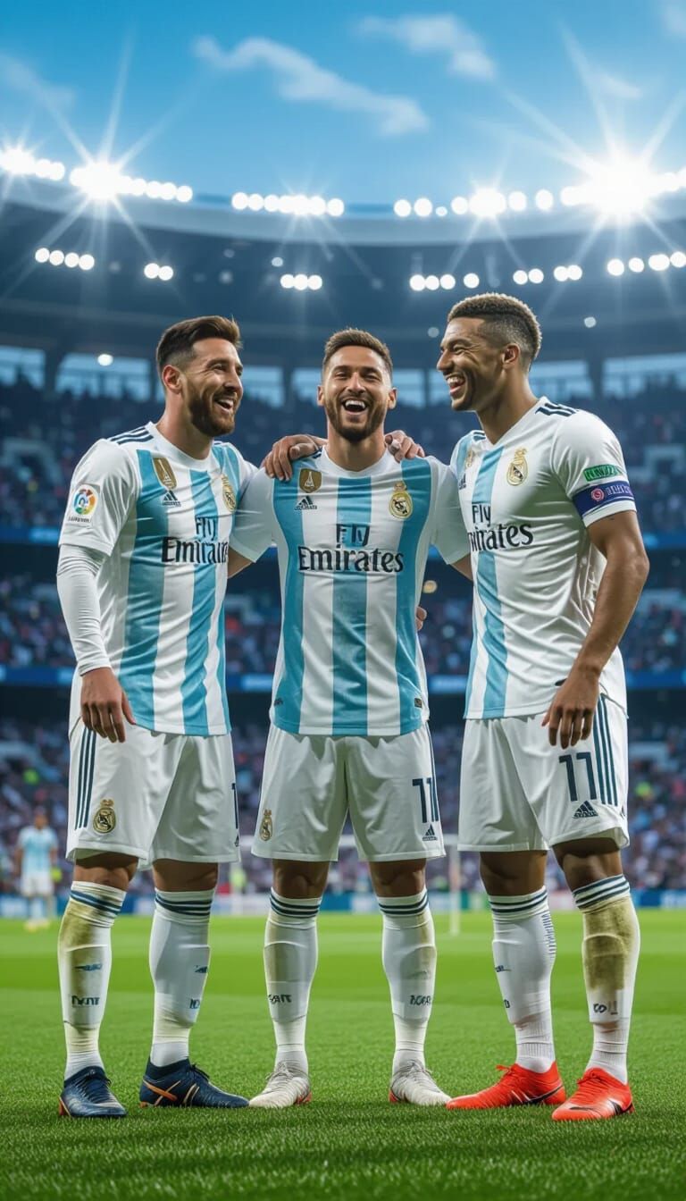 Football Stars Messi, Neymar, Mbappé Laughing at Ronaldo