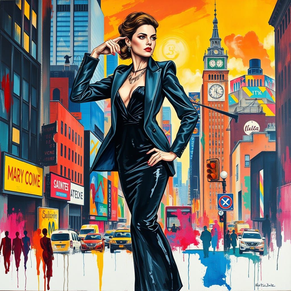 Heroic City Portrait in Gouache Style