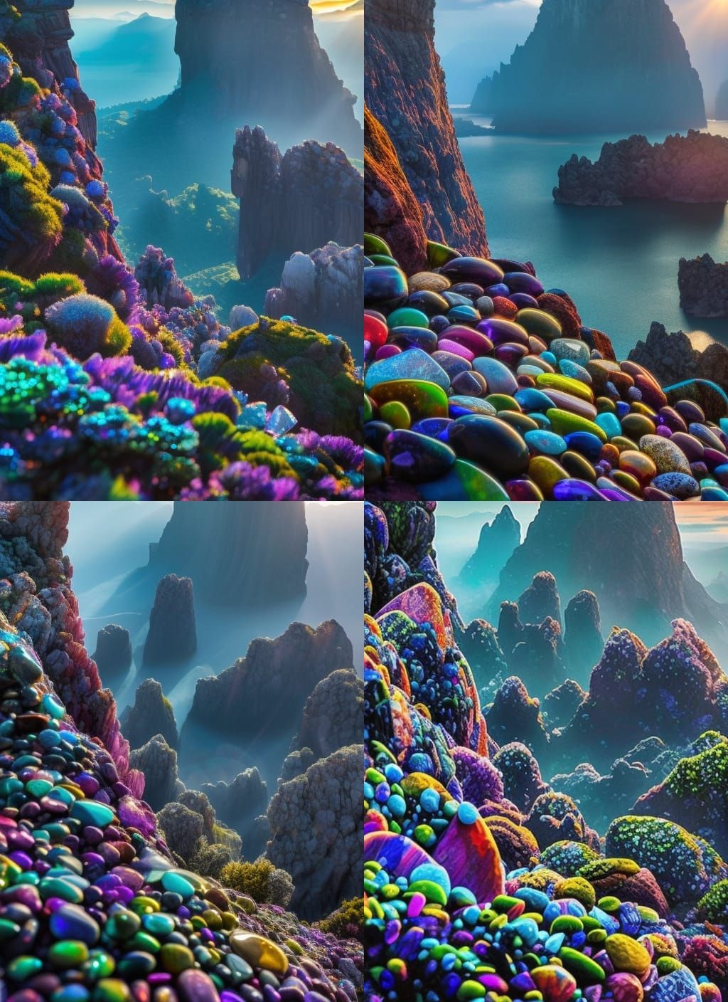 Hyperdetailed digital photography of precious crystals and gem stones rocks landscapes, inspired by the natural beauty ...