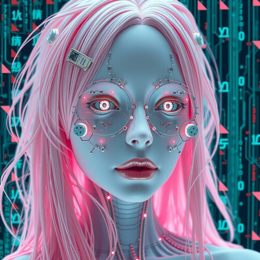 Android Siren in Cyberpunk Style with Glitch Effects