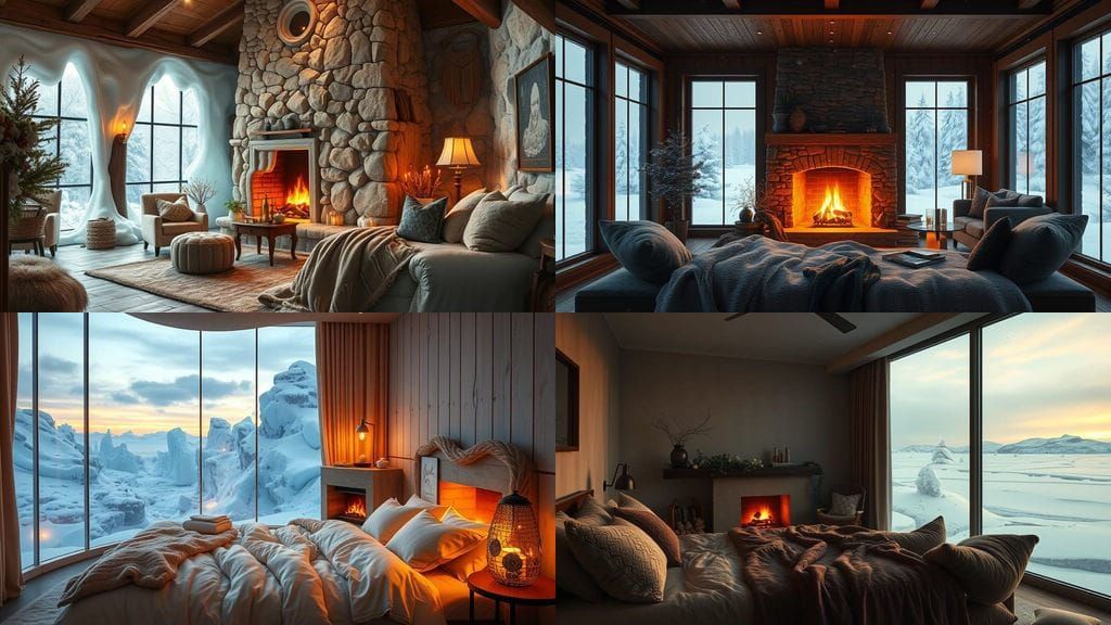 Winter Scene with Melting Fireplace, 4k
