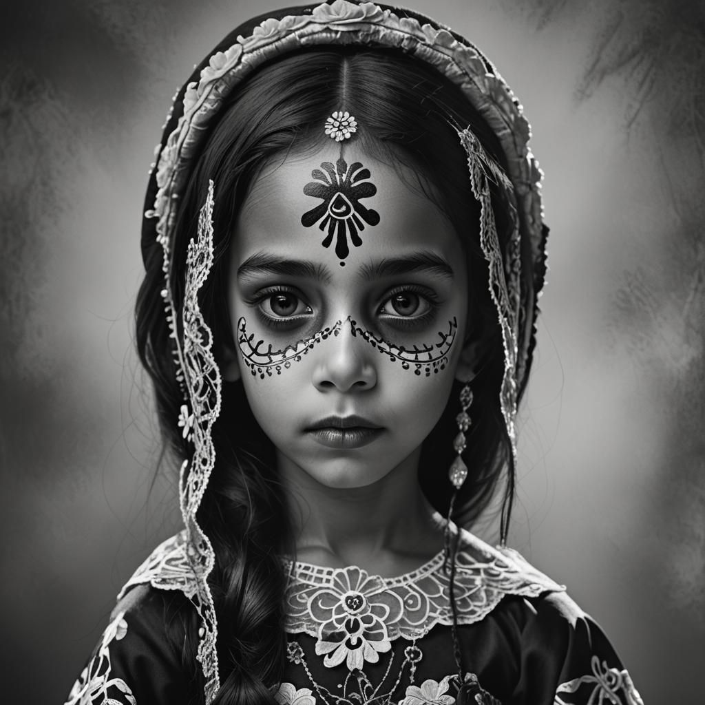 Colombian Girl as Catrina: Hyper-Realistic Portrait