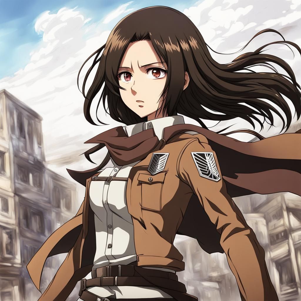 Anime Girl with Dark Hair in Attack on Titan Style
