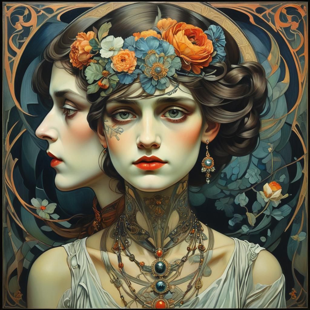 Symbolist Portrait Inspired by Jugendstil Art