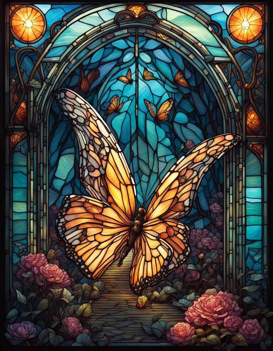 Stained Glass Butterfly with Open Wings
